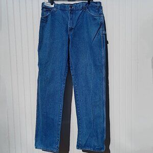 DICKIES Work Jeans Men's 38 x 36 Blue Denim Carpenter Style Straight Fit Zip Fly